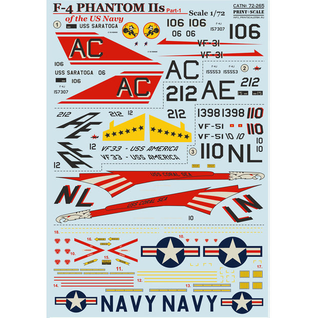 Print Scale 72-265 Decal F-4 Phantom IIs NAVY Part 1 Scale 1:72 for Aircraft Plastic model kit
