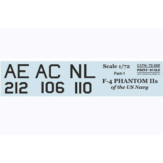 Print Scale 72-265 Decal F-4 Phantom IIs NAVY Part 1 Scale 1:72 for Aircraft Plastic model kit
