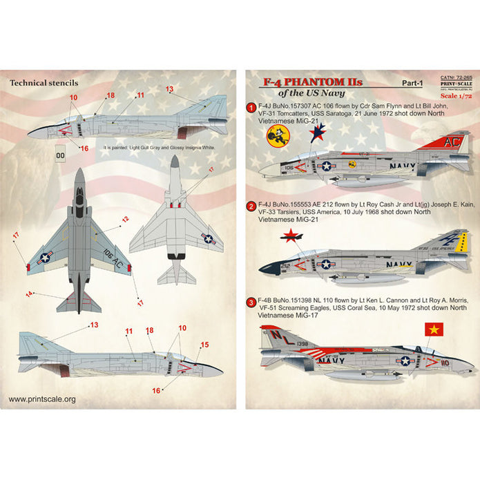 Print Scale 72-265 Decal F-4 Phantom IIs NAVY Part 1 Scale 1:72 for Aircraft Plastic model kit