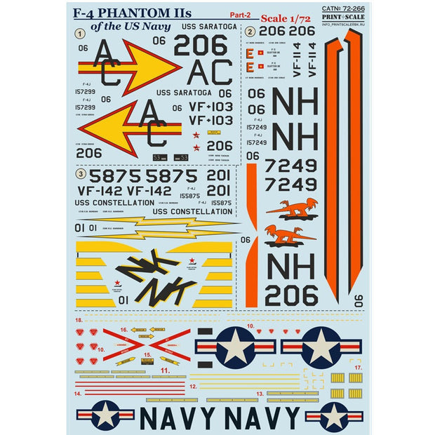 Print Scale 72-266 Decal F-4 Phantom IIs NAVY Part 2 Scale 1:72 for Aircraft Plastic model kit