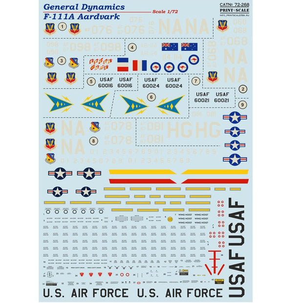 Print Scale 72-268 Decal General Dynamics F-111 Aardvark Scale 1:72 for Aircraft Plastic model kit
