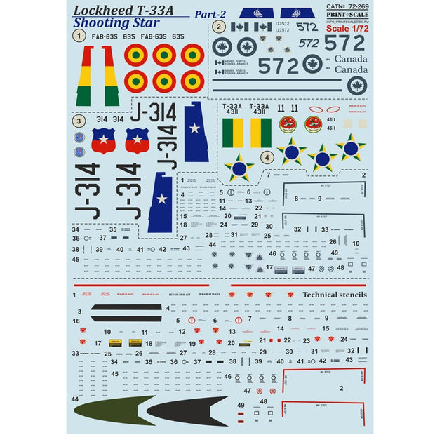 Print Scale 72-269 Decal Lockheed T-33 Shooting Star Part-2 Scale 1:72 for Aircraft Plastic model kit