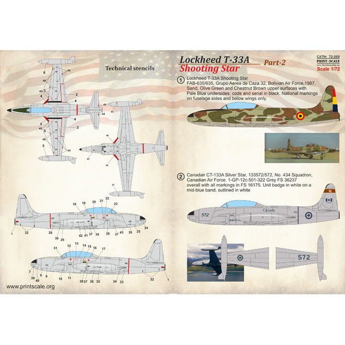 Print Scale 72-269 Decal Lockheed T-33 Shooting Star Part-2 Scale 1:72 for Aircraft Plastic model kit
