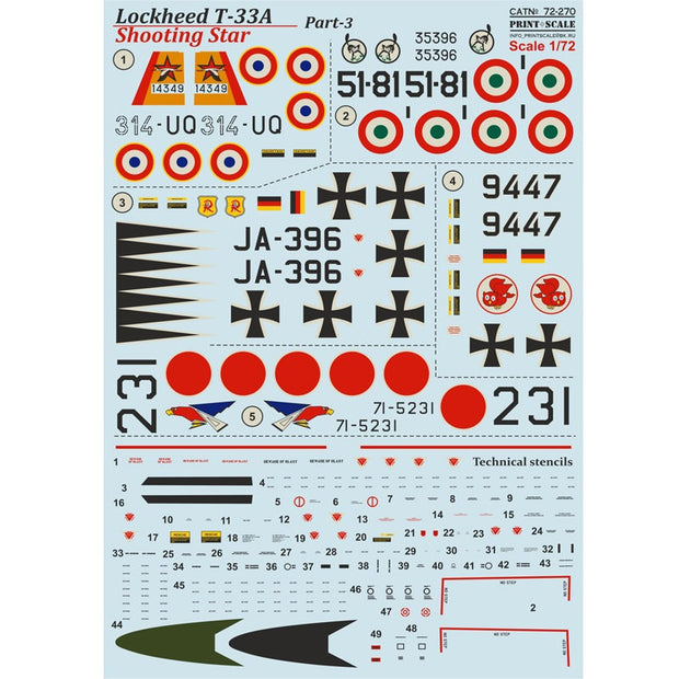Print Scale 72-270 Decal Lockheed T-33 Shooting Star Part-3 Scale 1:72 for Aircraft Plastic model kit