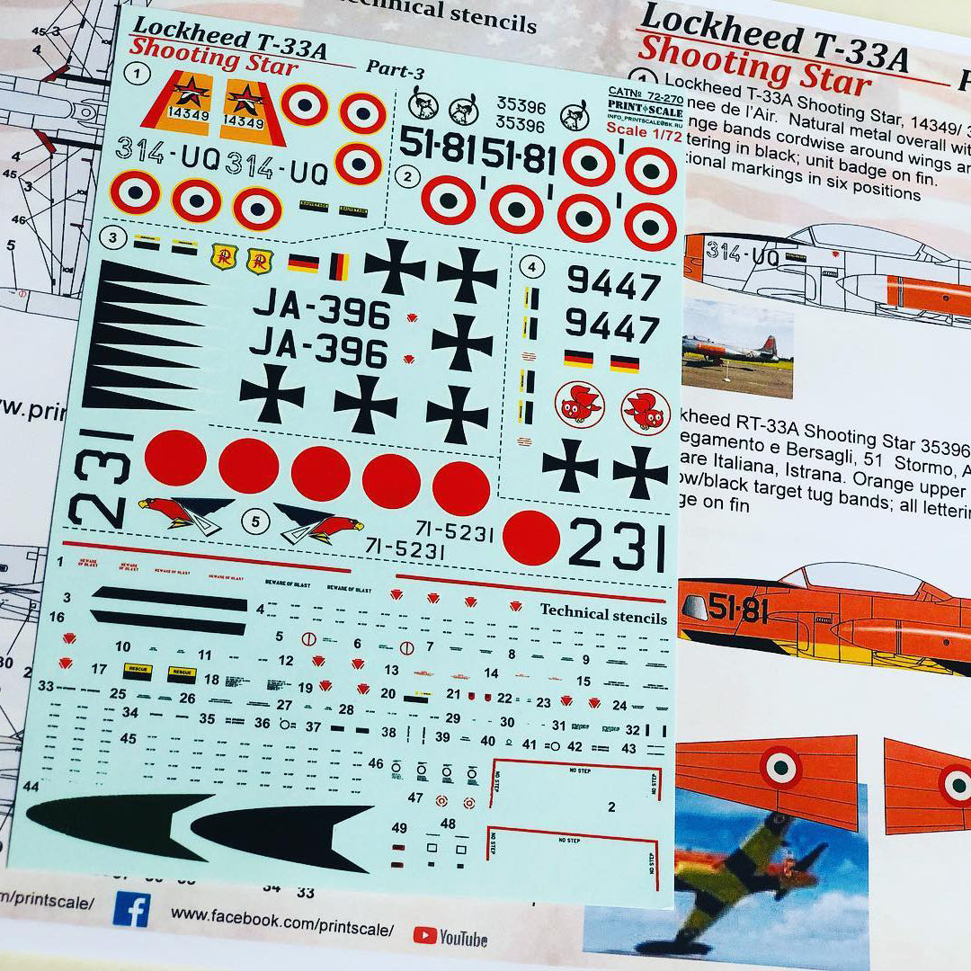 Print Scale 72-270 Decal Lockheed T-33 Shooting Star Part-3 Scale 1:72 for Aircraft Plastic model kit
