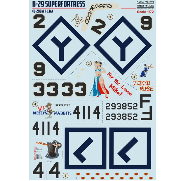 Print Scale 72-271 Decal 1:72 Boeing B-29 Superfortress, (B-29B & F-13A) Part 1 In the complete set 1.5 sheets