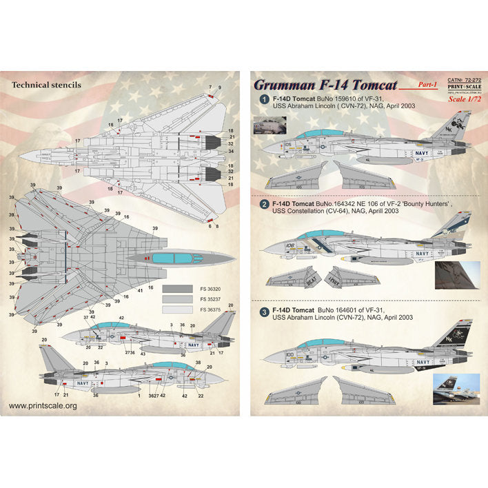 Print Scale 72-272 Decal 1:72 Grumman F-14 Tomcat Part 1 In the complete set 1.5 sheets