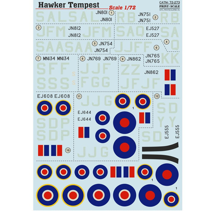 Print Scale 72-273 Decal Hawker Tempest Scale 1:72 for Aircraft Plastic model kit