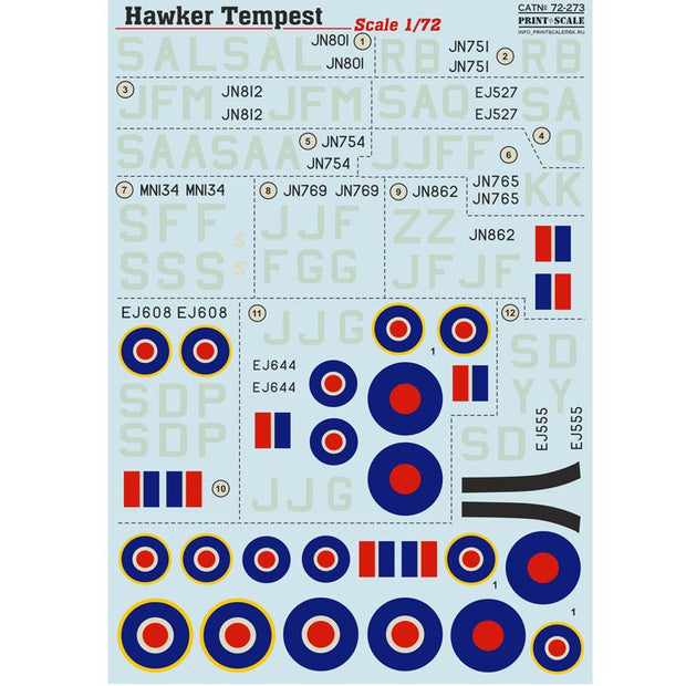 Print Scale 72-273 Decal Hawker Tempest Scale 1:72 for Aircraft Plastic model kit