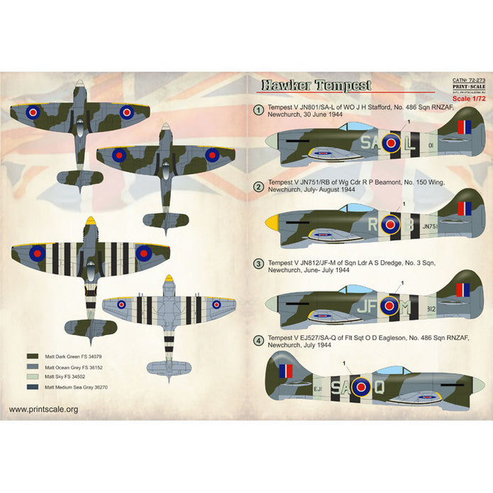 Print Scale 72-273 Decal Hawker Tempest Scale 1:72 for Aircraft Plastic model kit