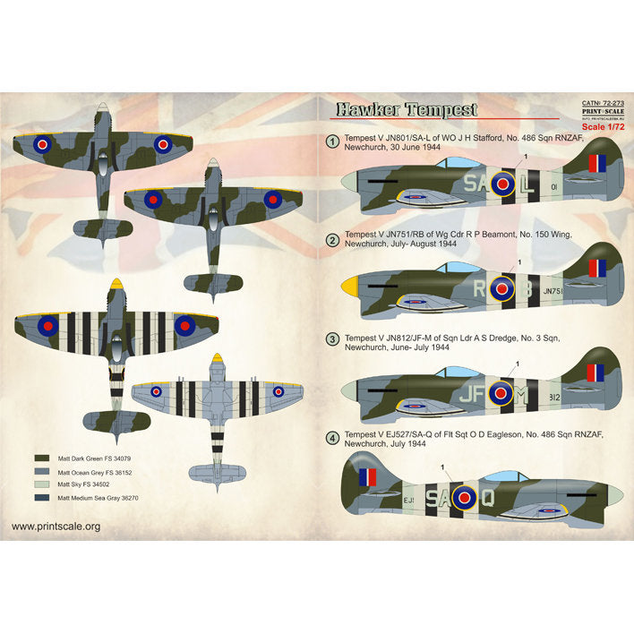 Print Scale 72-273 Decal Hawker Tempest Scale 1:72 for Aircraft Plastic model kit