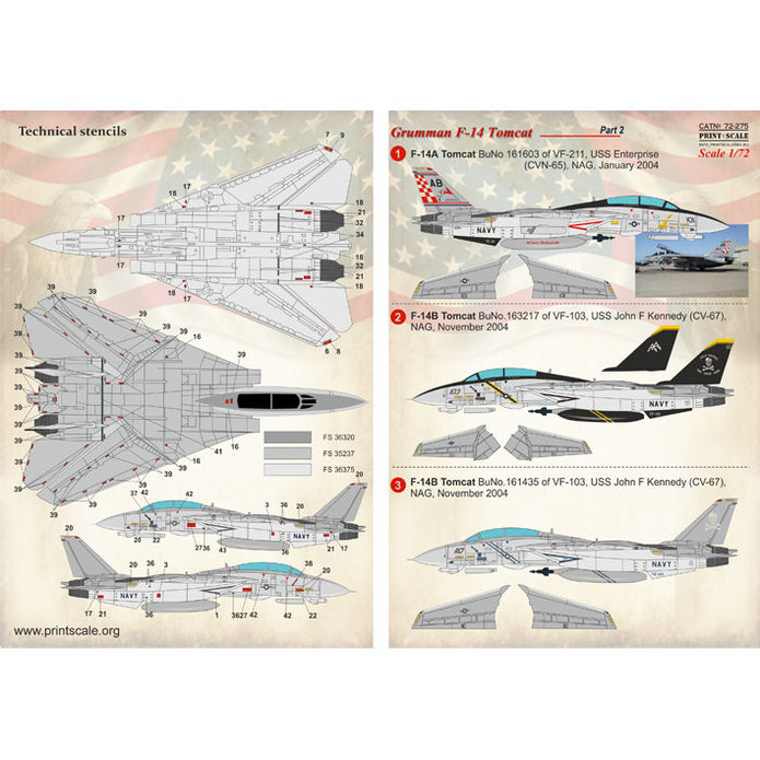 Print Scale 72-275 Decal 1:72 Grumman F-14 Tomcat Part 2 In the complete set 1.5 sheets