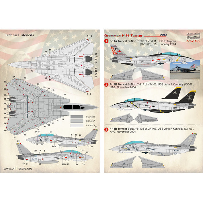 Print Scale 72-275 Decal 1:72 Grumman F-14 Tomcat Part 2 In the complete set 1.5 sheets