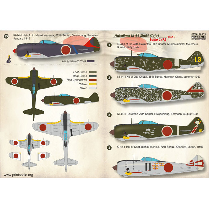 Print Scale 72-276 Decal Nakajima Ki-44 (Shoki) Tojo Part 2 Scale 1:72 for Aircraft Plastic model kit
