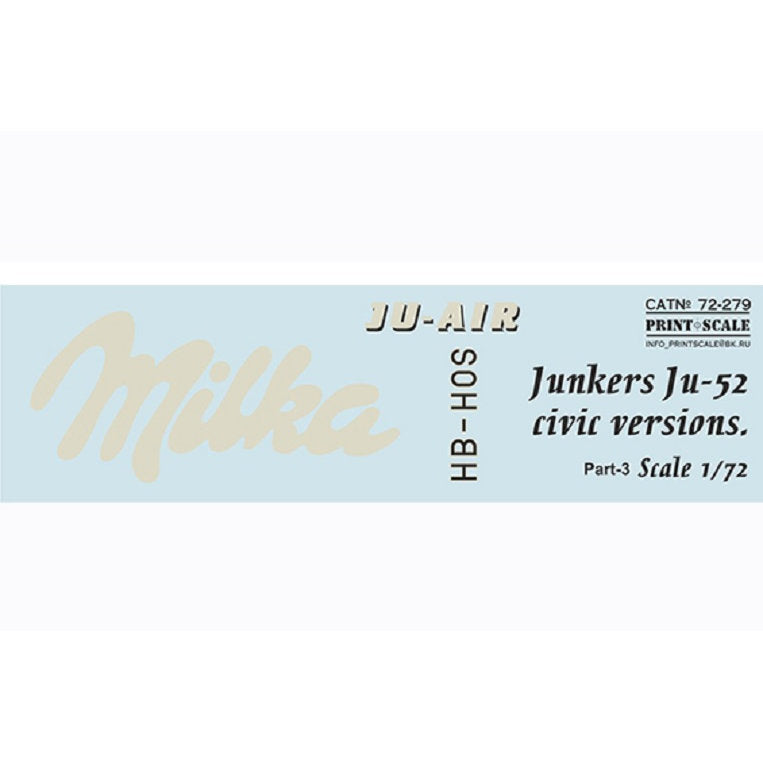 Print Scale 72-279 Decal 1:72 Junkers Ju-52 civic version Part 3 In the complete set 1.5 sheets