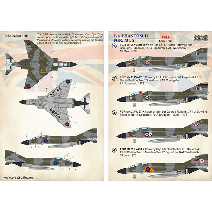 Print Scale 72-280 Decal F-4 Phantom II FGR.Mk 2 Part-1 Scale 1:72 for Aircraft Plastic model kit