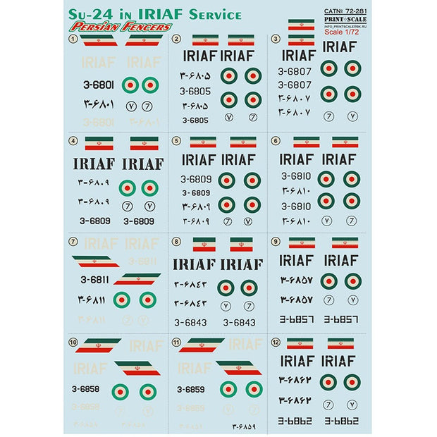 Print Scale 72-281 Decal Su-24 in Iranian service Scale 1:72 for Aircraft Plastic model kit