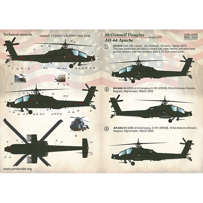 Print Scale 72-282 Decal McDonnell Douglas AH-64 Apache Part 1 Scale 1:72 for Helicopter Plastic model kit