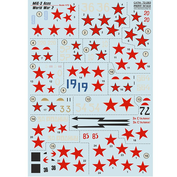 Print Scale 72-283 Decal MIg-3 Aces of World War II Scale 1:72 for Aircraft Plastic model kit