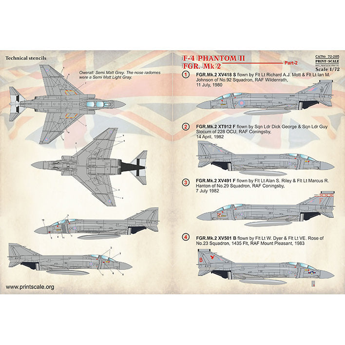 Print Scale 72-285 Decal F-4 Phantom II FGR.Mk 2 Part-2  Scale 1:72 for Aircraft Plastic model kit