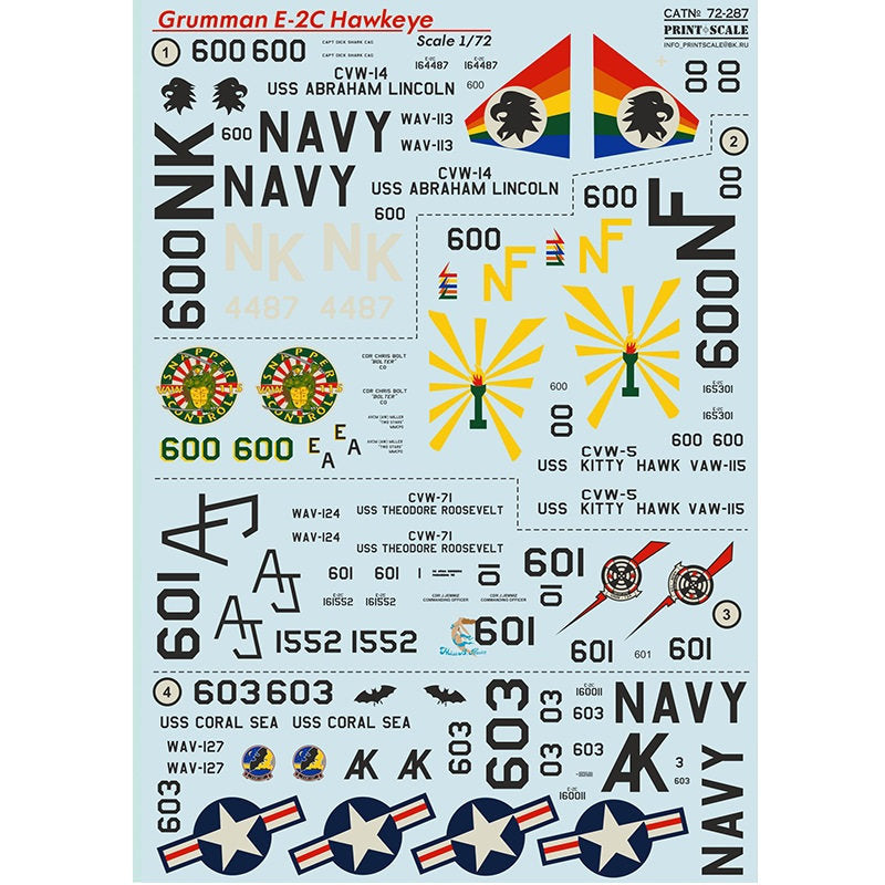 Print Scale 72-287 Decal 1:72 Grumman E-2C Hawkeye In the complete set 1.5 sheets