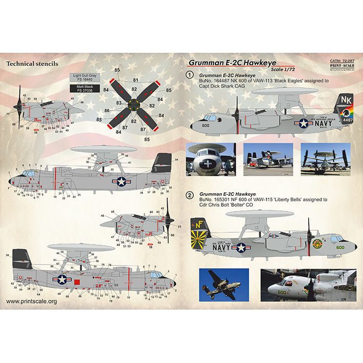 Print Scale 72-287 Decal 1:72 Grumman E-2C Hawkeye In the complete set 1.5 sheets