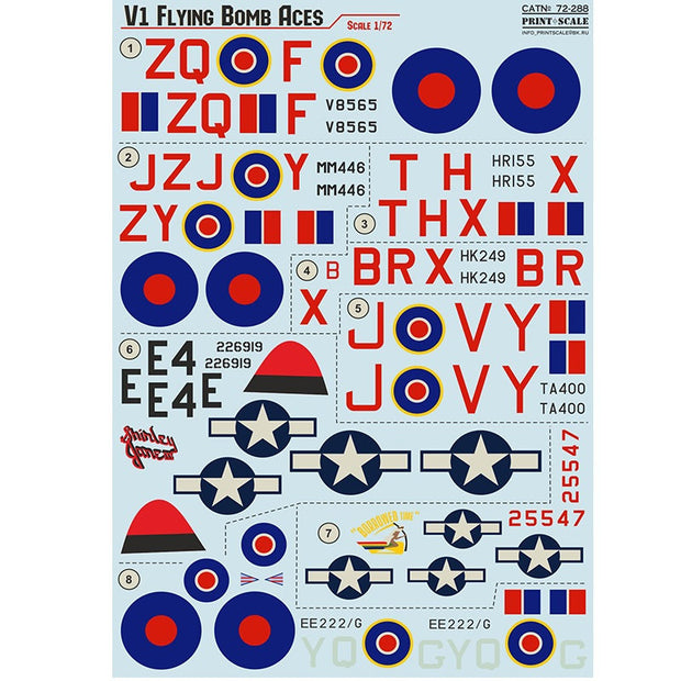 Print Scale 72-288 Decal 1:72 V-1 Flying Bomb Aces Part 4 In the complete set 1.5 sheets