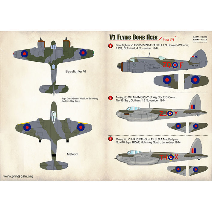 Print Scale 72-288 Decal 1:72 V-1 Flying Bomb Top Pilots Part 4 In the complete set 1.5 sheets
