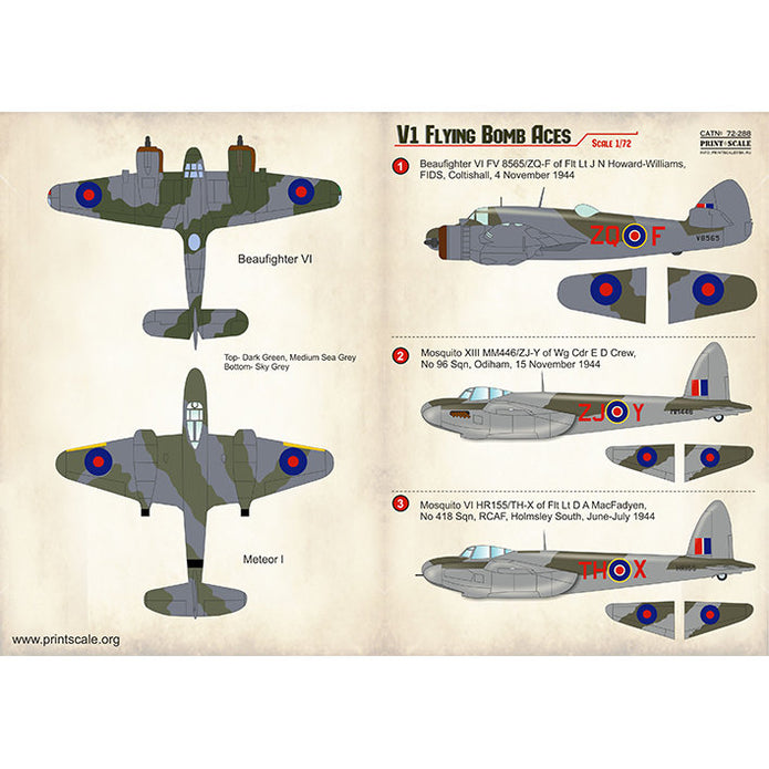 Print Scale 72-288 Decal 1:72 V-1 Flying Bomb Aces Part 4 In the complete set 1.5 sheets