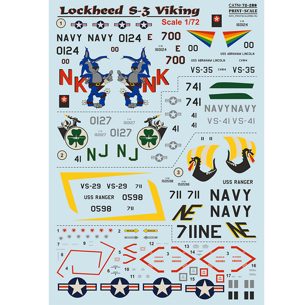 Print Scale 72-289 Decal 1:72 Lockheed S-3 Viking In the complete set 1.5 sheets