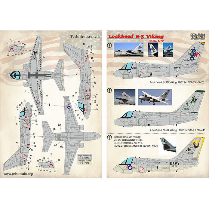 Print Scale 72-289 Decal 1:72 Lockheed S-3 Viking In the complete set 1.5 sheets