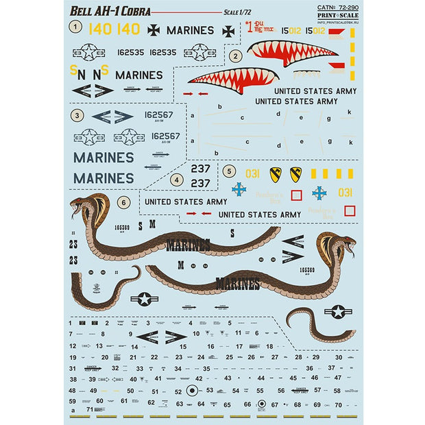 Print Scale 72-290 Decal Bell AH-1 Cobra In the complete set 1.5 sheets Scale 1:72 for Helicopter Plastic model kit