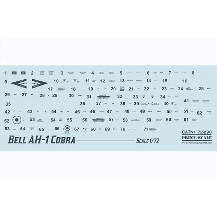 Print Scale 72-290 Decal Bell AH-1 Cobra In the complete set 1.5 sheets Scale 1:72 for Helicopter Plastic model kit