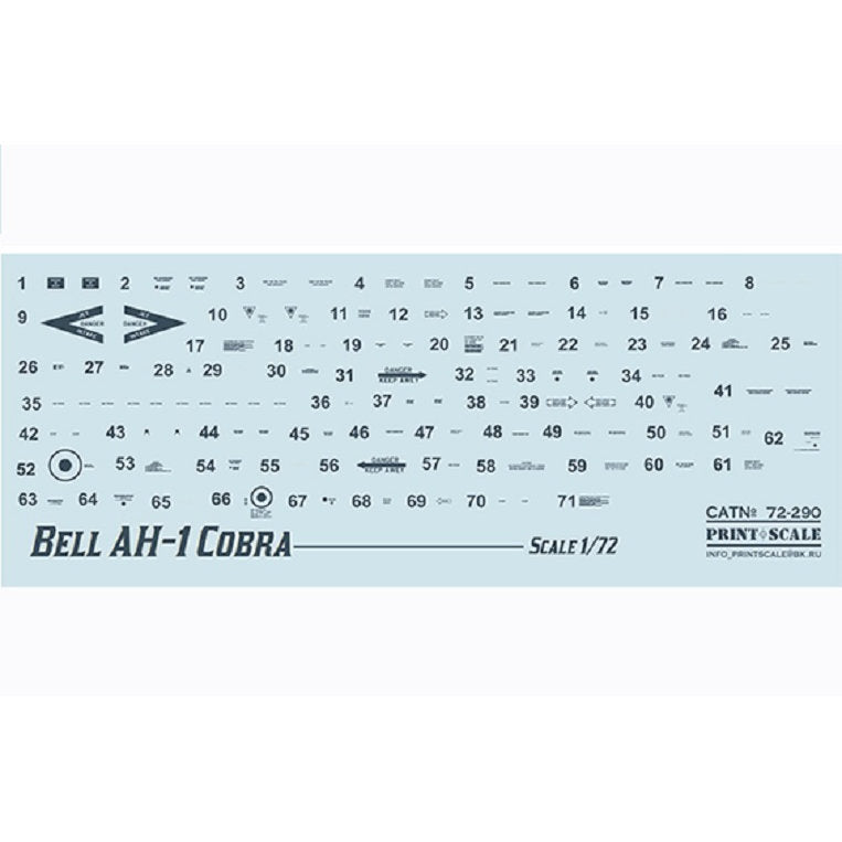 Print Scale 72-290 Decal Bell AH-1 Cobra In the complete set 1.5 sheets Scale 1:72 for Helicopter Plastic model kit