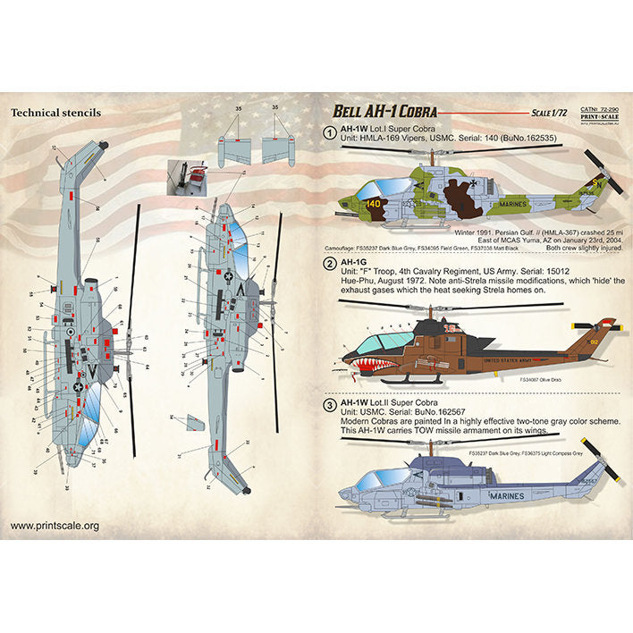 Print Scale 72-290 Decal Bell AH-1 Cobra In the complete set 1.5 sheets Scale 1:72 for Helicopter Plastic model kit
