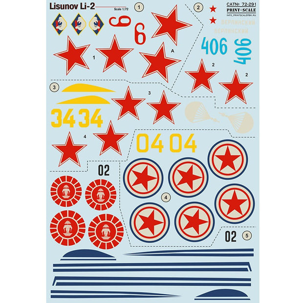 Print Scale 72-291 Decal Lisunov Li-2 In the complete set 1.5 sheets Scale 1:72 for Aircraft Plastic model kit