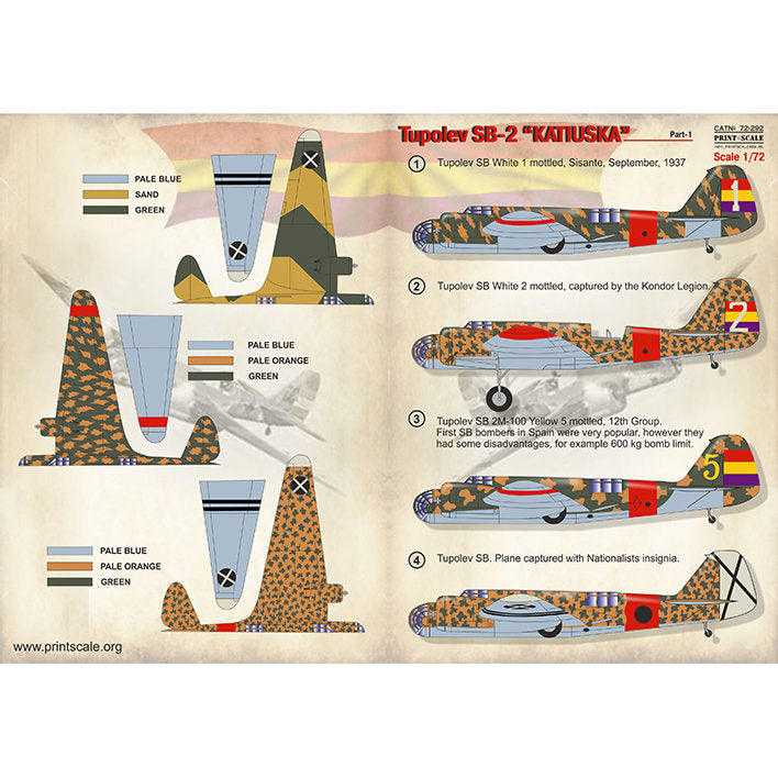 Print Scale 72-292 Decal Tupolev SB-2 