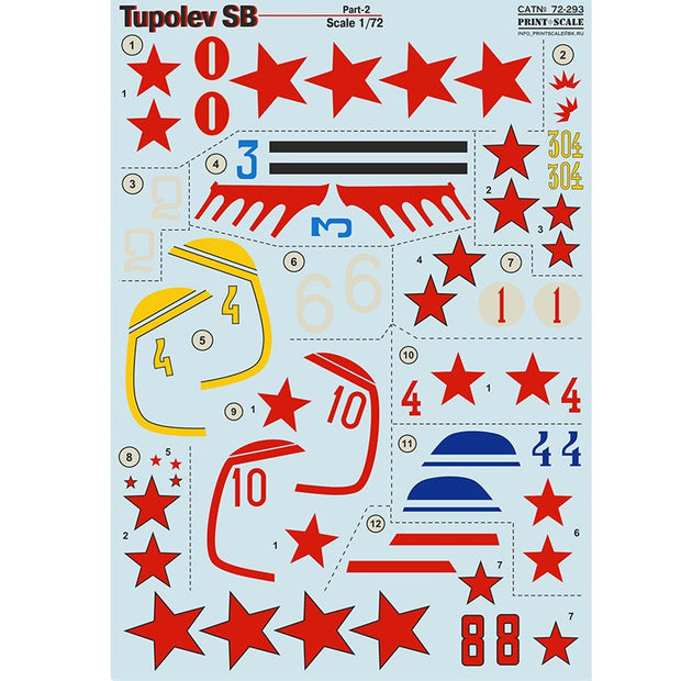 Print Scale 72-293 Decal Tupolev SB-2 "Katushka" Part 2 Scale 1:72 for Aircraft Plastic model kit