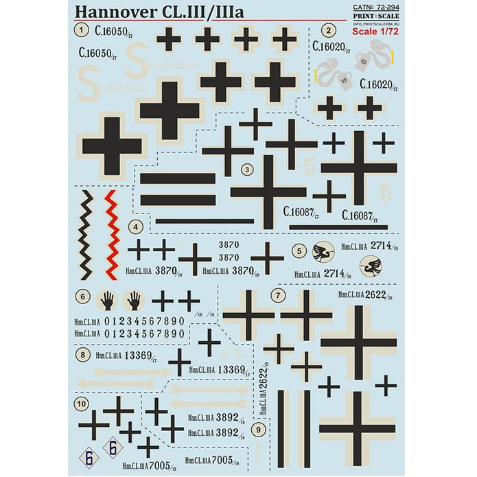 Print Scale 72-294 Decal Hannover CL.lll/llla Scale 1:72 for Aircraft Plastic model kit