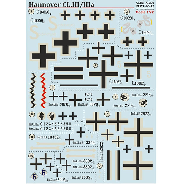 Print Scale 72-294 Decal Hannover CL.lll/llla Scale 1:72 for Aircraft Plastic model kit