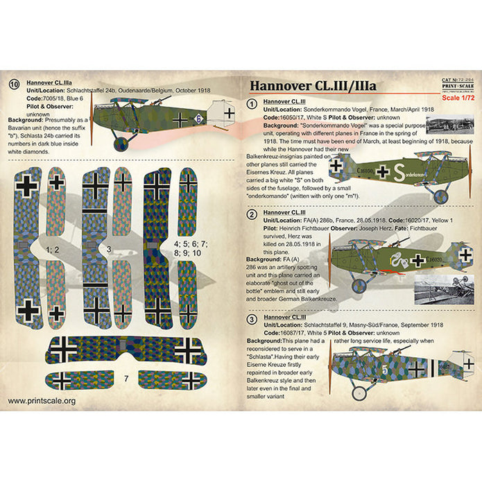 Print Scale 72-294 Decal Hannover CL.lll/llla Scale 1:72 for Aircraft Plastic model kit