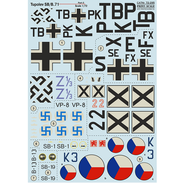 Print Scale 72-295 Decal Tupolev SB/B.71 Part 3 In the complete set 1.5 sheets Scale 1:72