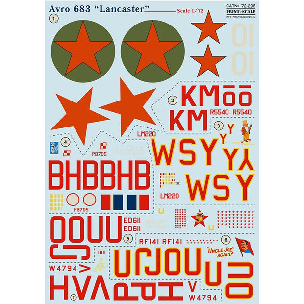 Print Scale 72-296 Decal 1:72 Avro 683 "Lankaster" In the complete set 1.5 sheets