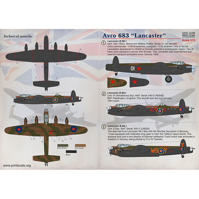 Print Scale 72-296 Decal 1:72 Avro 683 "Lankaster" In the complete set 1.5 sheets