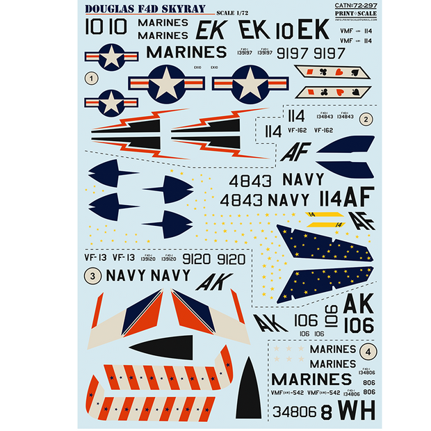 Print Scale 72-297 Decal 1:72 Douglas F4DF-6 Skyray In the complete set 2 sheets