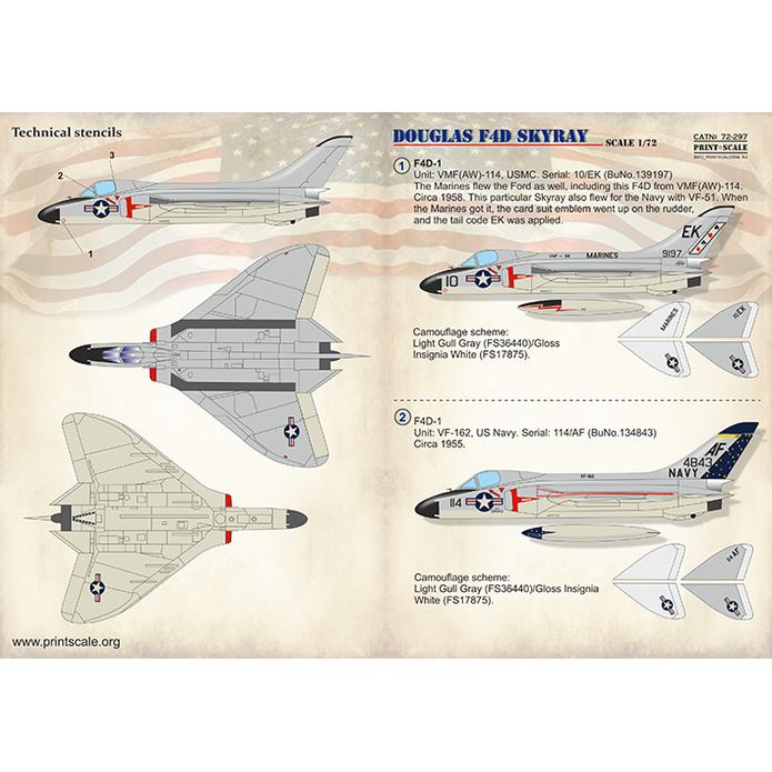 Print Scale 72-297 Decal 1:72 Douglas F4DF-6 Skyray In the complete set 2 sheets