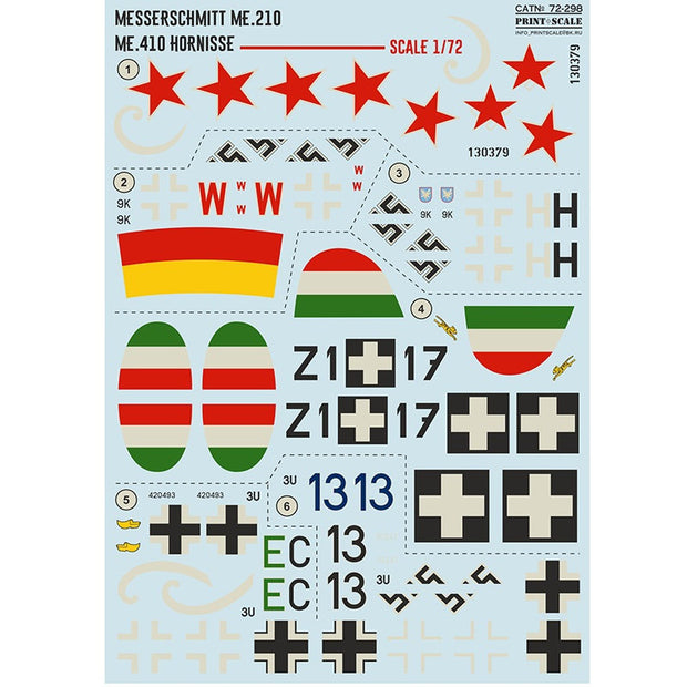 Print Scale 72-298 Decal Messerschmitt Me.210 Me.410 Hornisse Scale 1:72 for Aircraft Plastic model kit