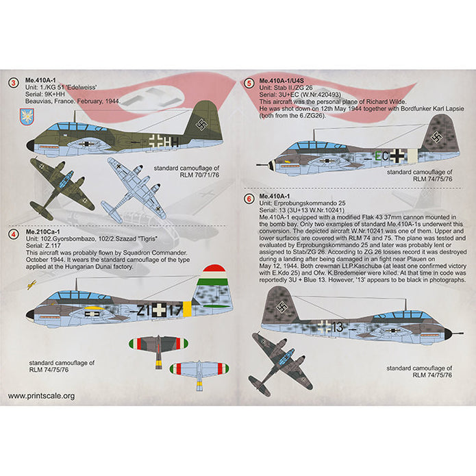 Print Scale 72-298 Decal Messerschmitt Me.210 Me.410 Hornisse Scale 1:72 for Aircraft Plastic model kit