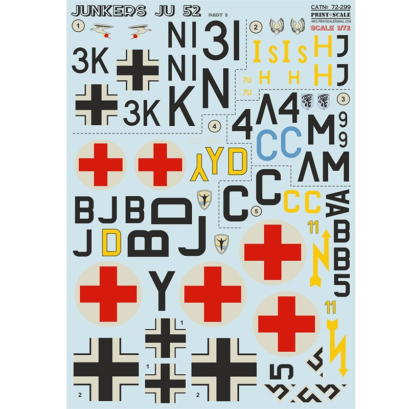 Print Scale 72-299 Decal Junkers Ju 52 Part 3 Scale 1:72 for Aircraft Plastic model kit