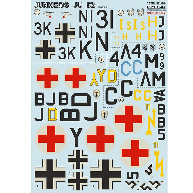 Print Scale 72-299 Decal Junkers Ju 52 Part 3 Scale 1:72 for Aircraft Plastic model kit